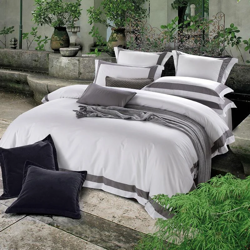 100 Cotton White Gray Bedding Set Queen King Size Hotel Duvet Cover Bed Sheet Fitted Sheet 825be584 82bc 403a 9285 C08236052944