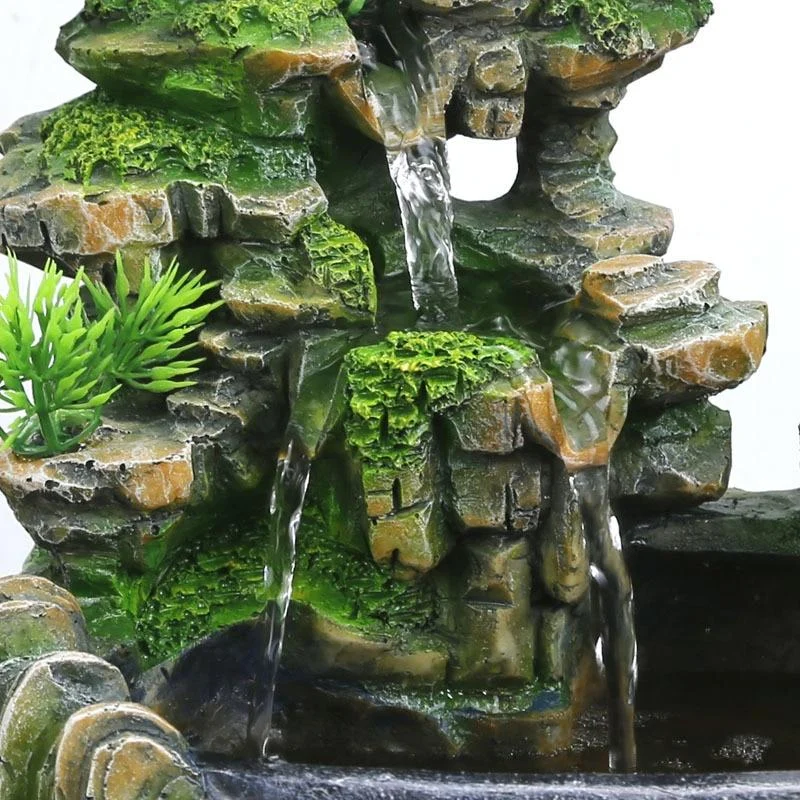 110 240v Creative Home Decoration Resin Rockery Waterscape Feng Shui Water Fountain Air Spray Green Plant