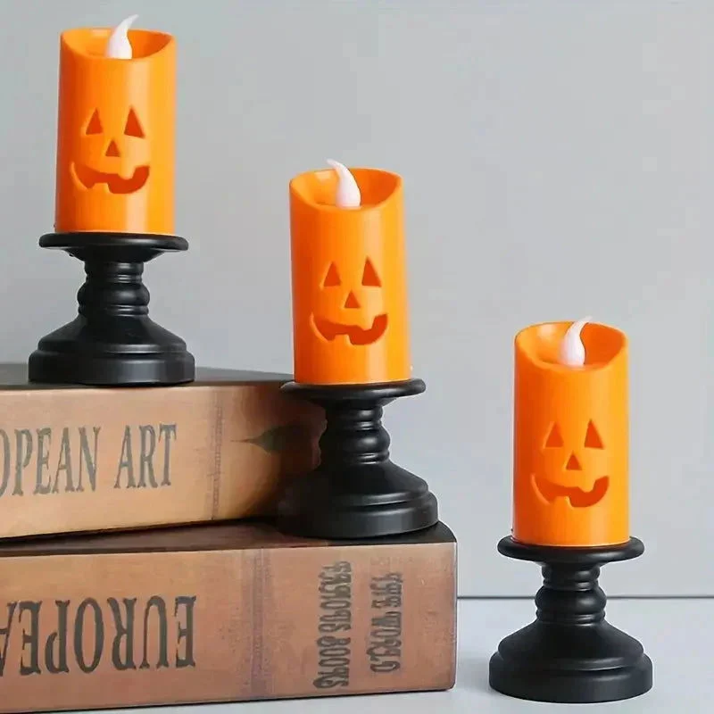 12-Pieces: Halloween LED Pumpkin Chandelier Candles - - #tag1#
