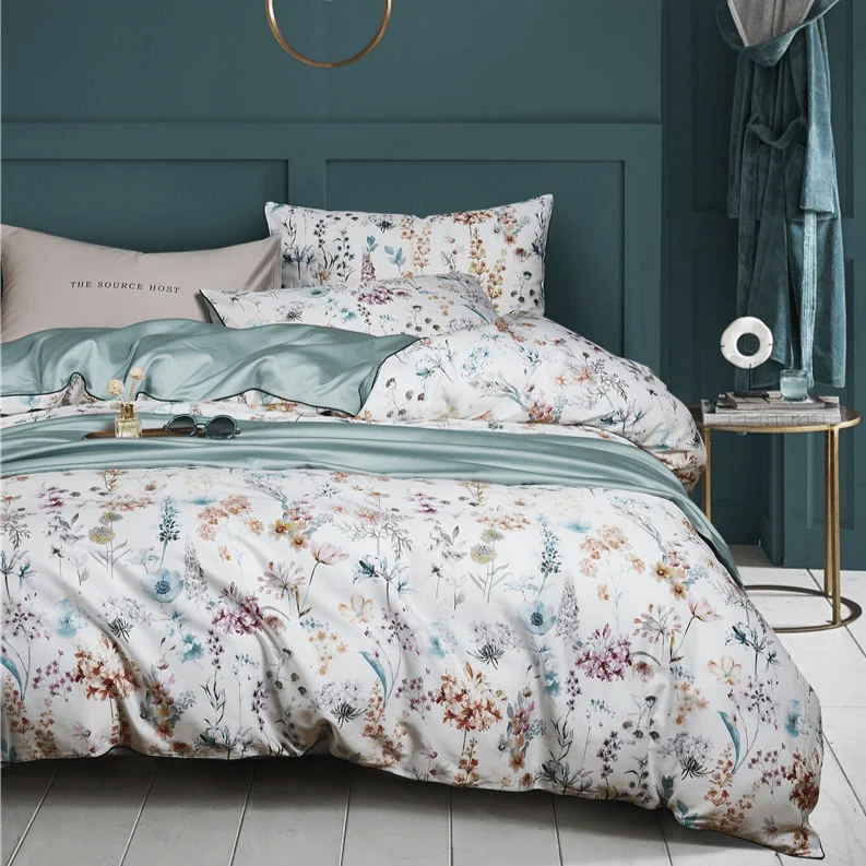 12 Descript 29color 46pcs Luxury Egyptian Cotton Bedding Set Queen King Size Bright Flamingo Leaf Duvet Cover Bed Sheet Set Fitted Sheet