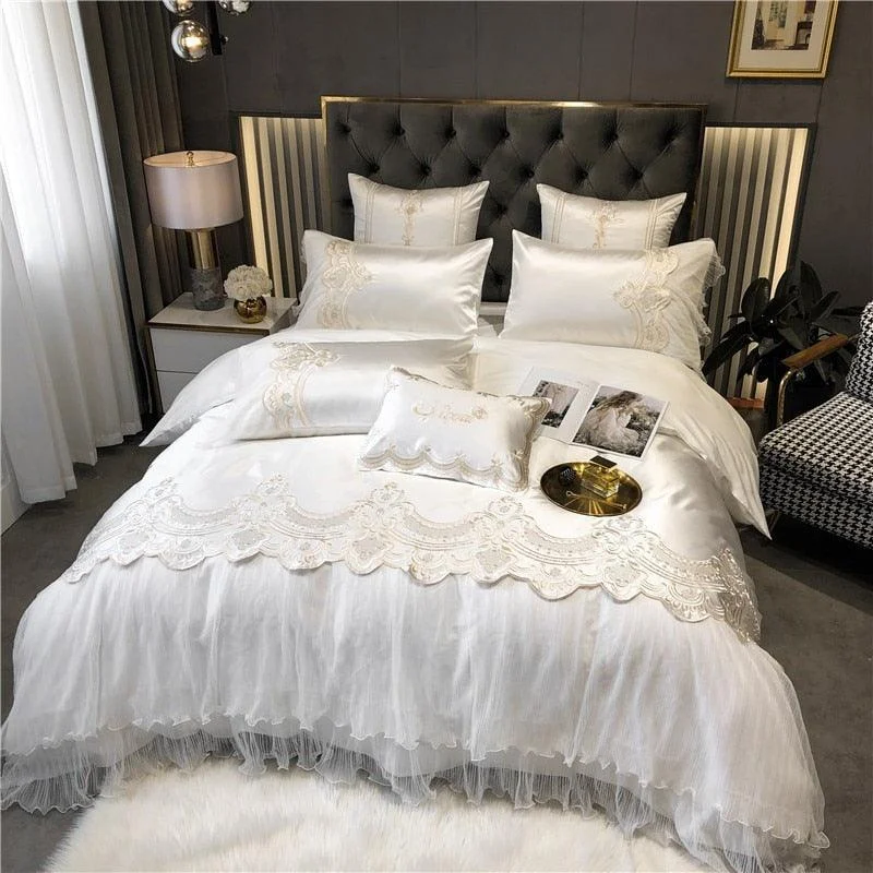 1200tc Satin Silky And Cotton Bedding Set Golden Double Layer Lace Ruffle Duvet Cover Set Bed 07fc8c5b E8e8 4b14 Aac2 Fe6a592a7da5
