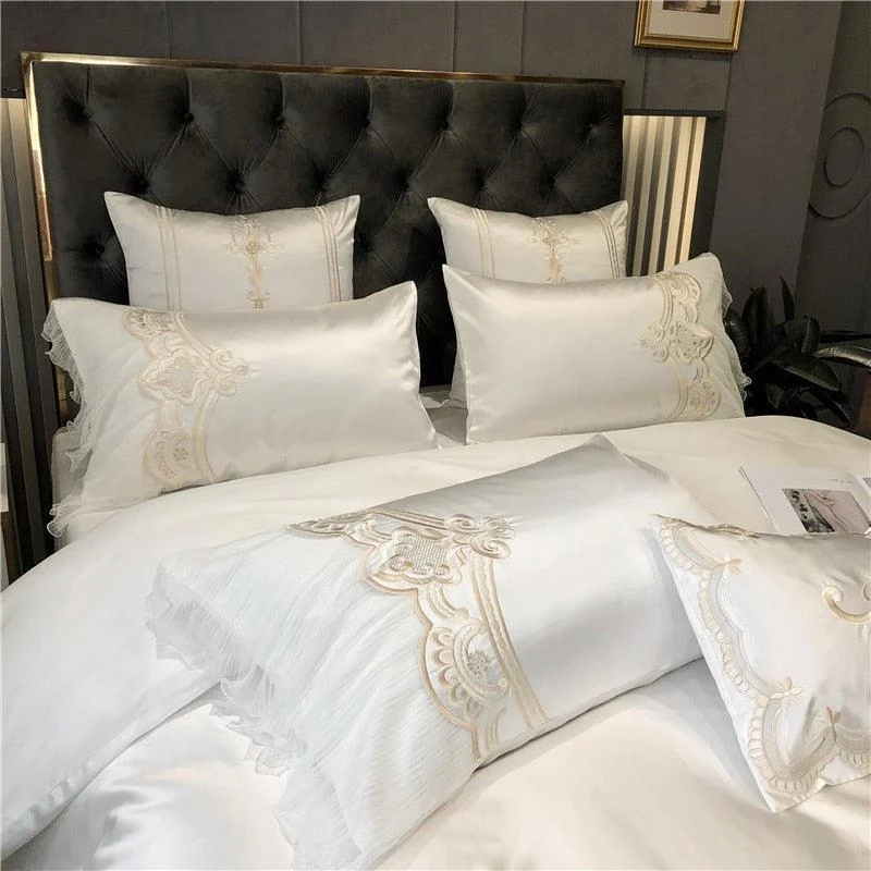 1200tc Satin Silky And Cotton Bedding Set Golden Double Layer Lace Ruffle Duvet Cover Set Bed 194607ef 379b 4c95 8a35 Df758402e3ed