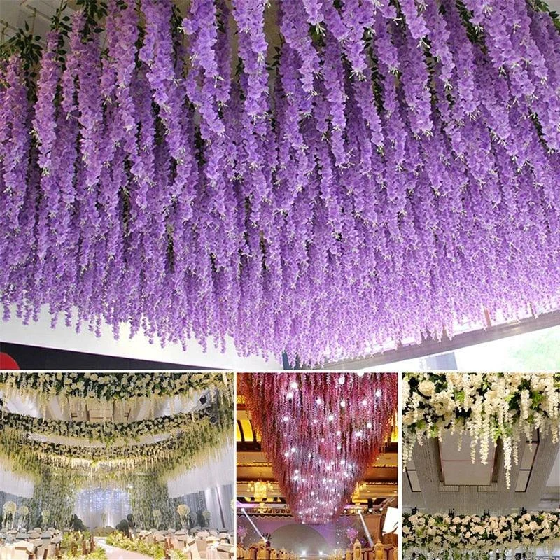 12Pcs Artificial Flower Rattan Wreath Arch Wedding Home Garden Office Decoration pendant Plant - - #tag1#