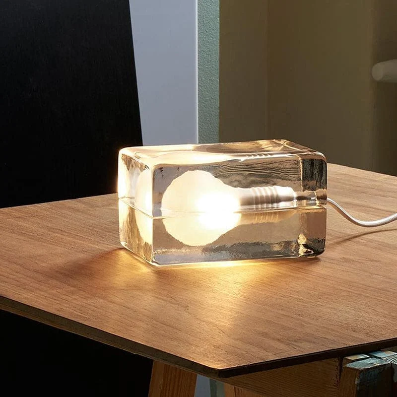 GlasKubus Tafellamp met Transparante Glazen Kubus