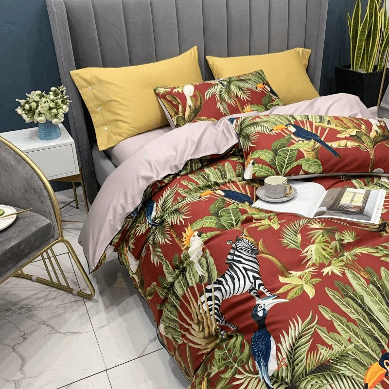 19 Descript Pure Egyptian Cotton Bedding Set Tropical Leaves Flowers Duvet Cover Set Silky Soft Queen King Bed Sheet Quilt Cover Pillowcases