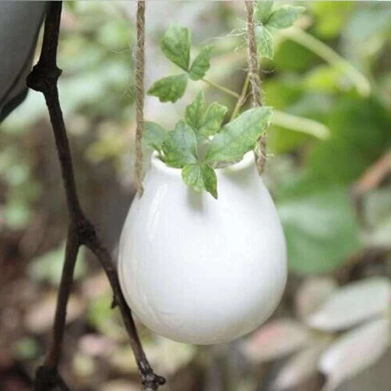 1pc Home Garden Balcony Ceramic Hanging Planter Macrame Plant Flower Pot Vase With Twine Indoor Outdoor 89992e51 B0ff 47e9 Abda 7bfd406ee745
