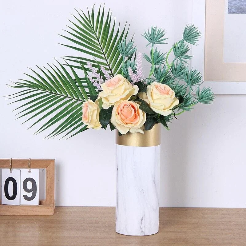 1 Creative Nordic Vase Decoration Living Room Ceramics Golden Rim Marble Modern Home Accessories Flower Vases For