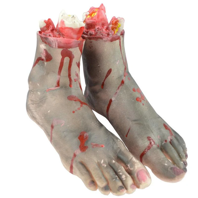 1 Pair Chopped Human Parts Scary Bloody Feet Halloween Party Decorations Prop Black Feet - - #tag1#