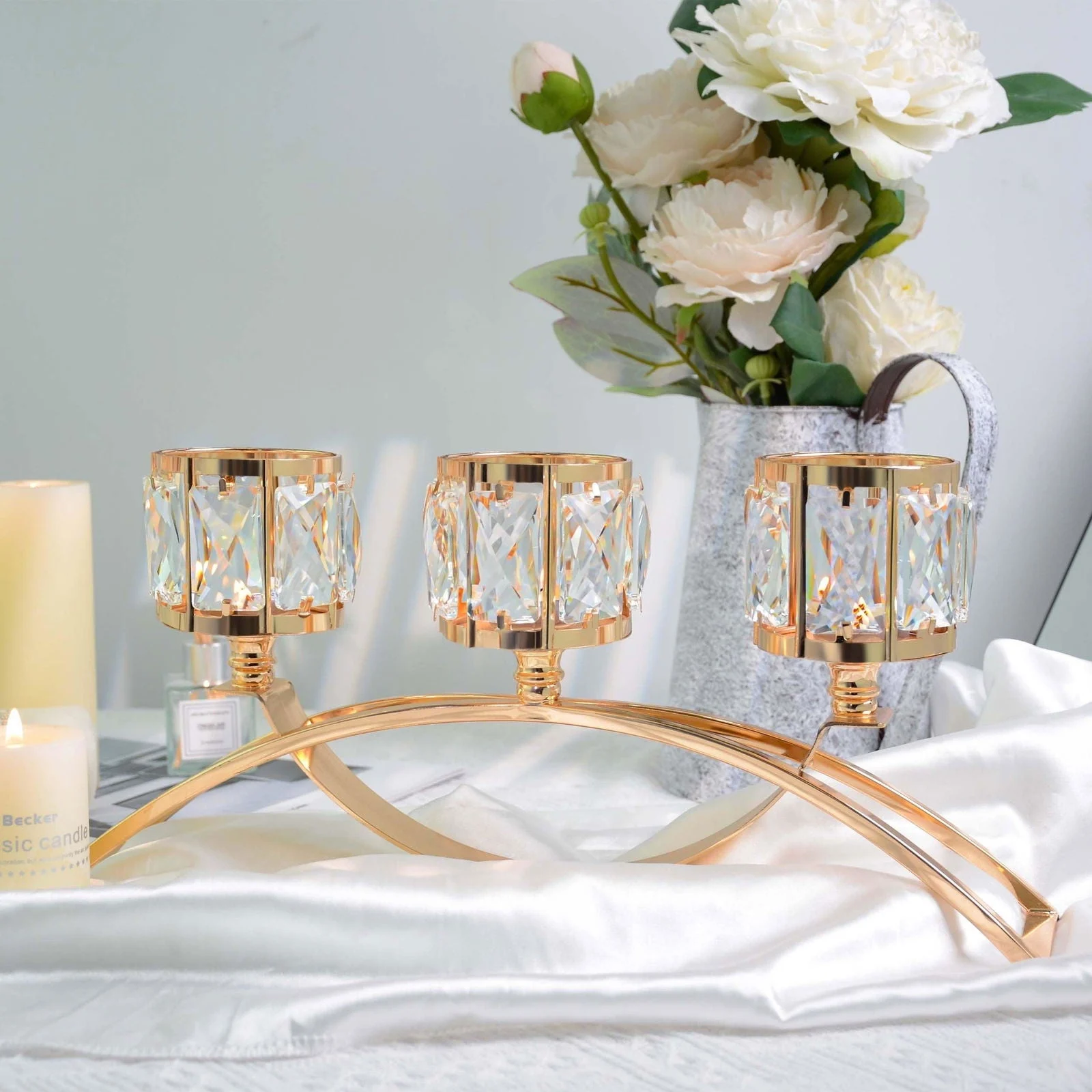 1pc 3 Arms Crystal Candle Holders, Arch Candlestick Table Candelabras Centerpieces Home Decoration, Perfect Gift - - #tag1#