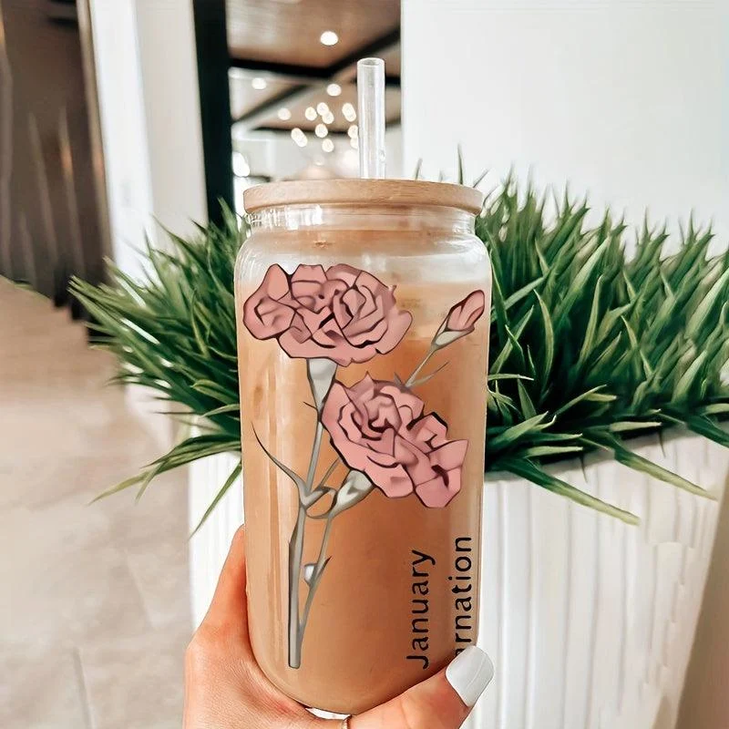 1pc_DIY_Personalized_Birth_Flower_Coffee_Cup_Birth_Flower_Glass_Tumbler_Suitable_As_Gift_-_-_tag1_-4117845 1pc, DIY Personalized Birth Flower Coffee Cup, Birth Flower Glass Tumbler Suitable As Gift - - #tag1#