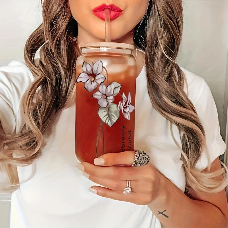 1pc_DIY_Personalized_Birth_Flower_Coffee_Cup_Birth_Flower_Glass_Tumbler_Suitable_As_Gift_-_-_tag1_-4117865 1pc, DIY Personalized Birth Flower Coffee Cup, Birth Flower Glass Tumbler Suitable As Gift - - #tag1#
