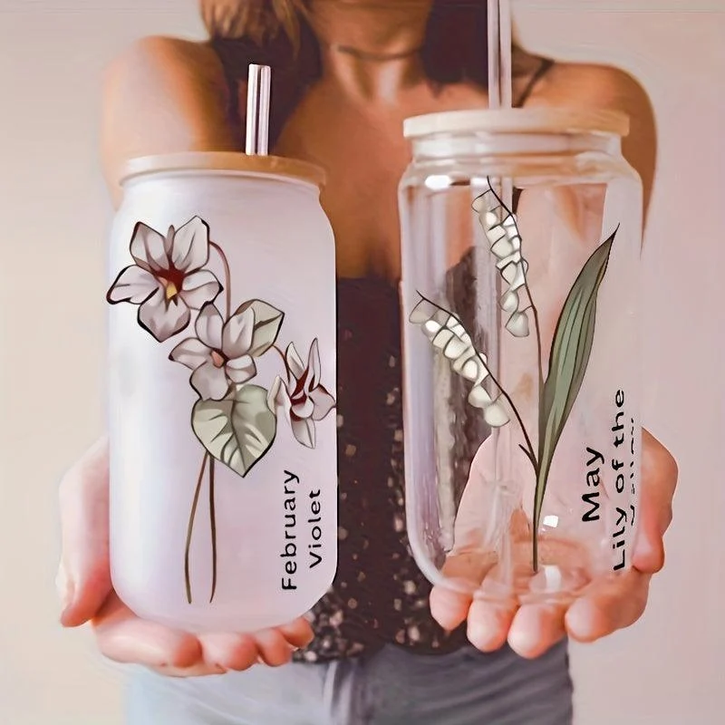 1pc_DIY_Personalized_Birth_Flower_Coffee_Cup_Birth_Flower_Glass_Tumbler_Suitable_As_Gift_-_-_tag1_-4117872 1pc, DIY Personalized Birth Flower Coffee Cup, Birth Flower Glass Tumbler Suitable As Gift - - #tag1#