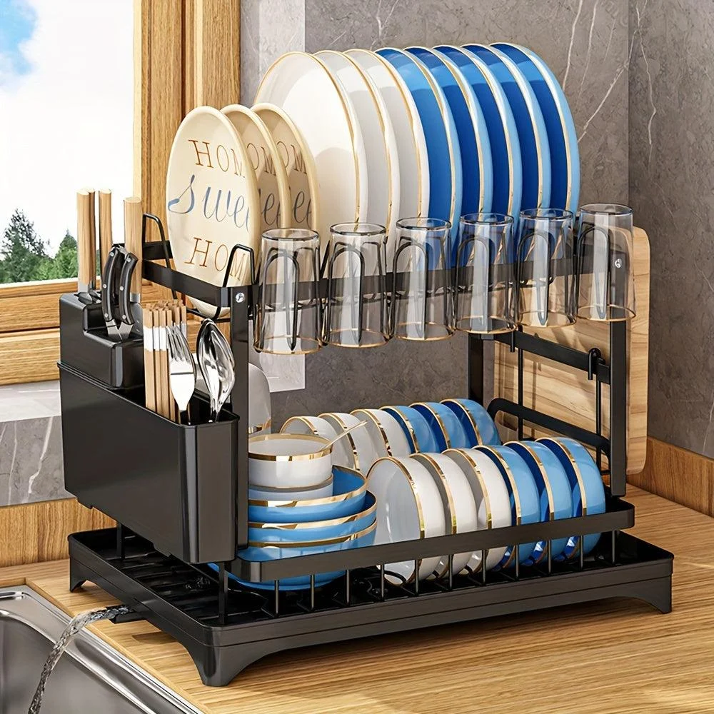 1pc Dish Drying Rack For Kitchen Counter Over The Sink, Detachable Larger Capacity 2-Tier Dish Drying Rack -  - #tag1#
