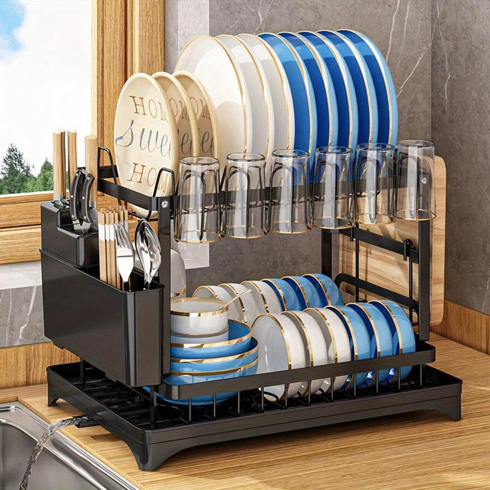 1pc Dish Drying Rack For Kitchen Counter Over The Sink, Detachable Larger Capacity 2-Tier Dish Drying Rack -  - #tag1#
