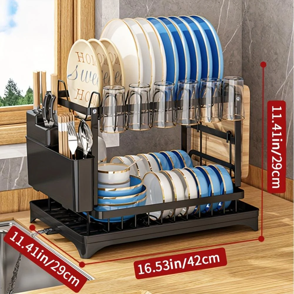 1pc Dish Drying Rack For Kitchen Counter Over The Sink, Detachable Larger Capacity 2-Tier Dish Drying Rack -  - #tag1#