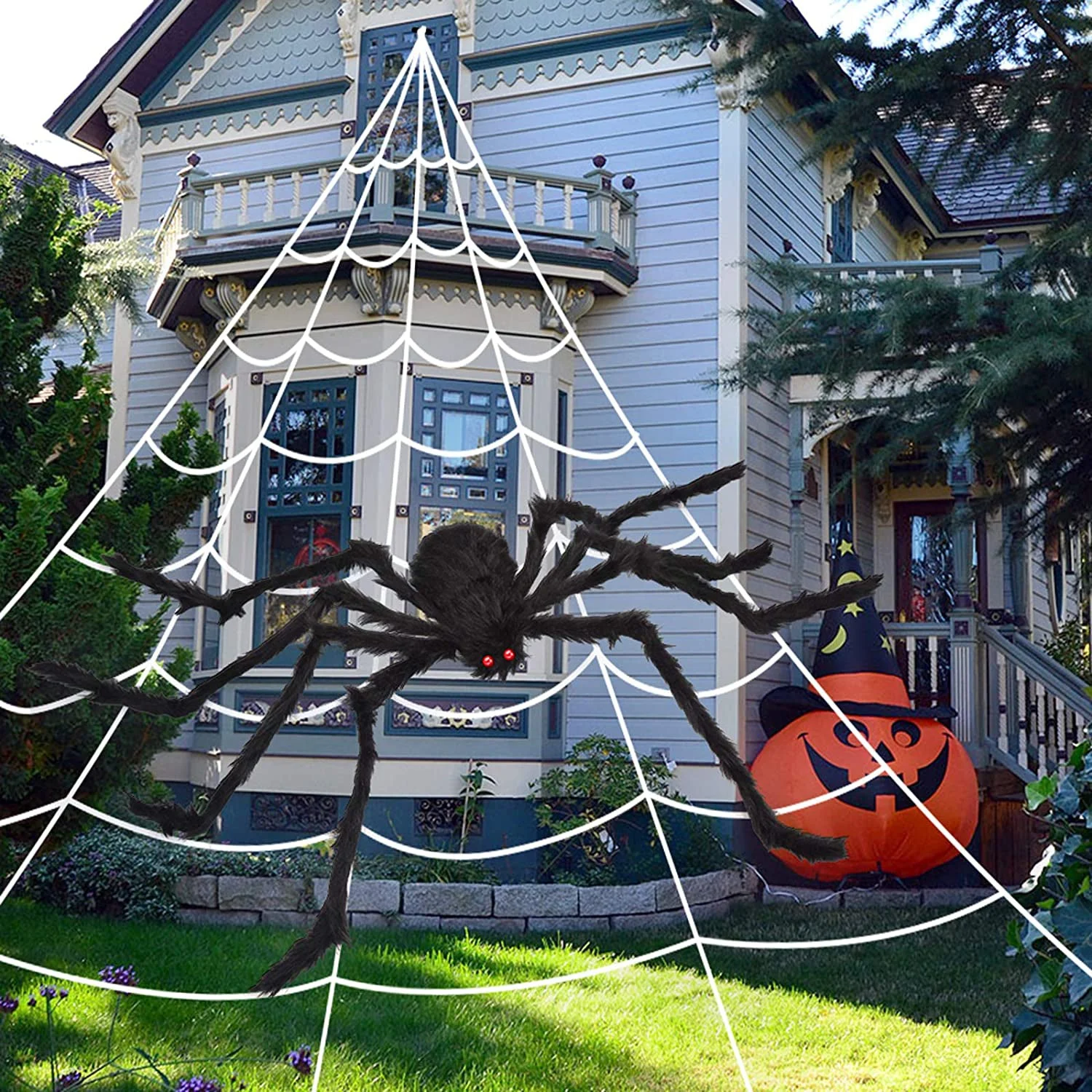 200" Halloween Spider Web and 59" Giant Spider Decoration - - #tag1#
