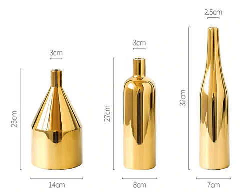 Nordic Golden Plated Ceramic Flower Vase Decor