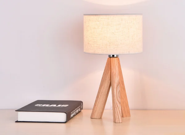 Stylish Wood & Fabric Tripod Lampshade Table Lamp Light