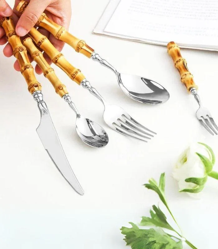 20_Pcs_Cutlery_Set_Natural_Bamboo_Handle_Stainless_Steel_Flatware_-_-_tag1_-4117119 20 Pcs Cutlery Set Natural Bamboo Handle Stainless Steel Flatware - - #tag1#