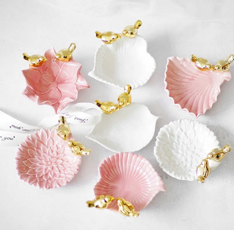 gold bird jewel leaf tray