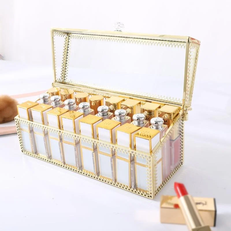24-grids-gold-edge-glass-lipstick-storage-holders-copper-lipstick-makeup-cosmetic-organizer-glass-storage-box 24 Grids Gold Edge Glass Lipstick Storage Holders Copper Lipstick Makeup Cosmetic Organizer Glass Storage Box