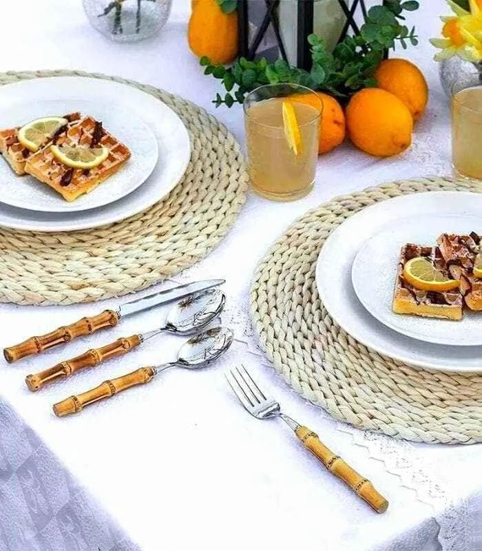 24_Pc_Natural_Bamboo_Handle_Cutlery_Set_Stainless_Steel_Flatware_-_-_tag1_-4117184 24 Pc Natural Bamboo Handle Cutlery Set Stainless Steel Flatware - - #tag1#