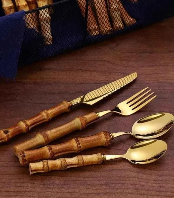 24_Pc_Natural_Bamboo_Handle_Cutlery_Set_Stainless_Steel_Flatware_-_-_tag1_-4117190 24 Pc Natural Bamboo Handle Cutlery Set Stainless Steel Flatware - - #tag1#