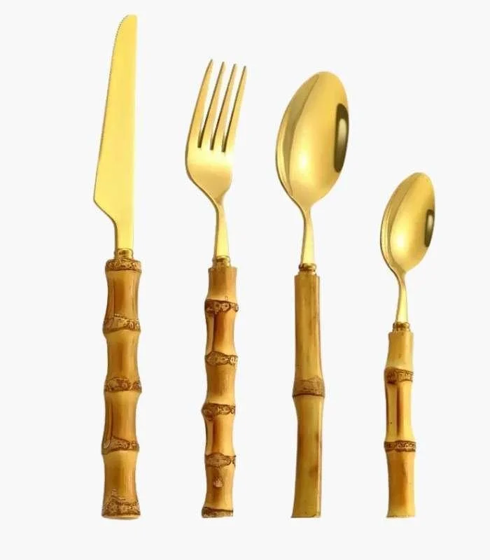 24_Pc_Natural_Bamboo_Handle_Cutlery_Set_Stainless_Steel_Flatware_-_-_tag1_-4117198 24 Pc Natural Bamboo Handle Cutlery Set Stainless Steel Flatware - - #tag1#