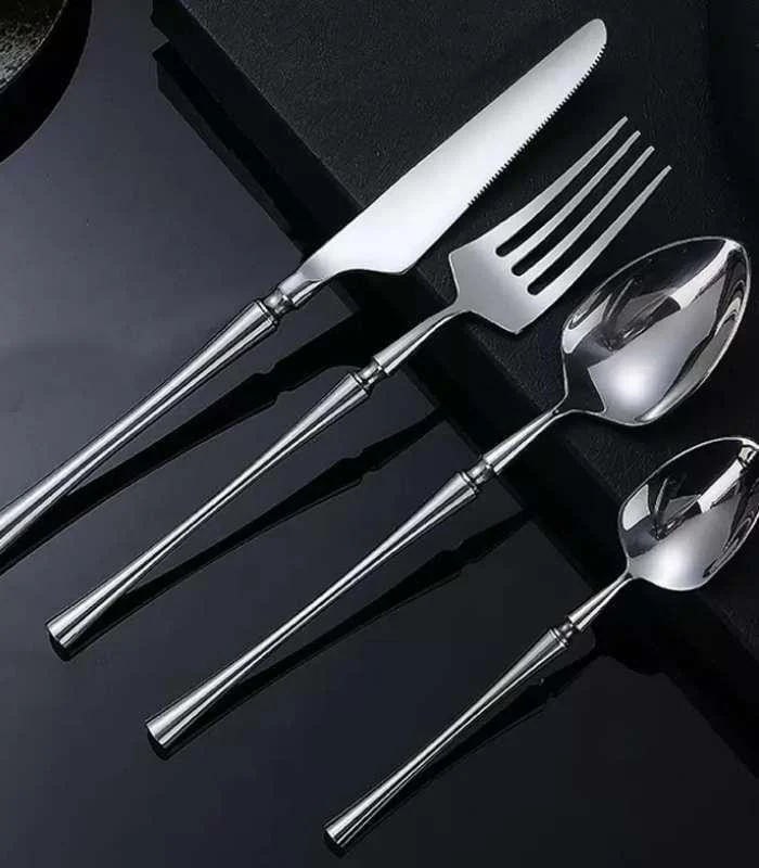 24 Pcs Cutlery Set Classic Stainless Steel Art Deco Silver - - #tag1#