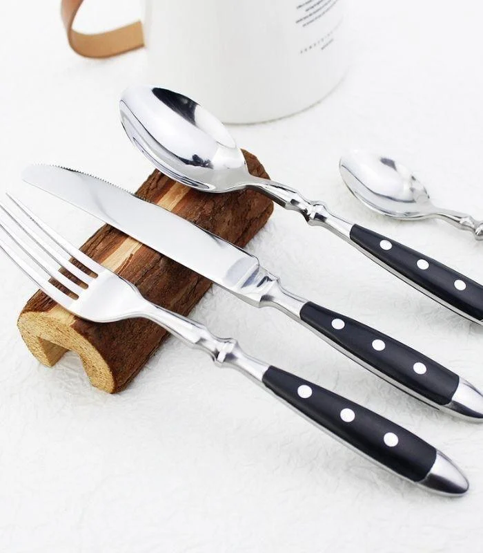 24_Pcs_Cutlery_Set_Winchester_Crest_Resin_and_18-10_Stainless_Steel_Set_for_6_Black_-_-_tag1_-4117477 24 Pcs Cutlery Set Winchester Crest Resin and 18/10 Stainless Steel Set for 6 Black - - #tag1#