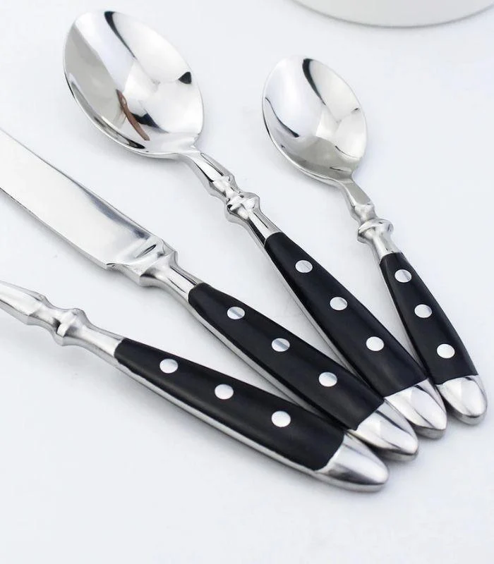 24_Pcs_Cutlery_Set_Winchester_Crest_Resin_and_18-10_Stainless_Steel_Set_for_6_Black_-_-_tag1_-4117481 24 Pcs Cutlery Set Winchester Crest Resin and 18/10 Stainless Steel Set for 6 Black - - #tag1#