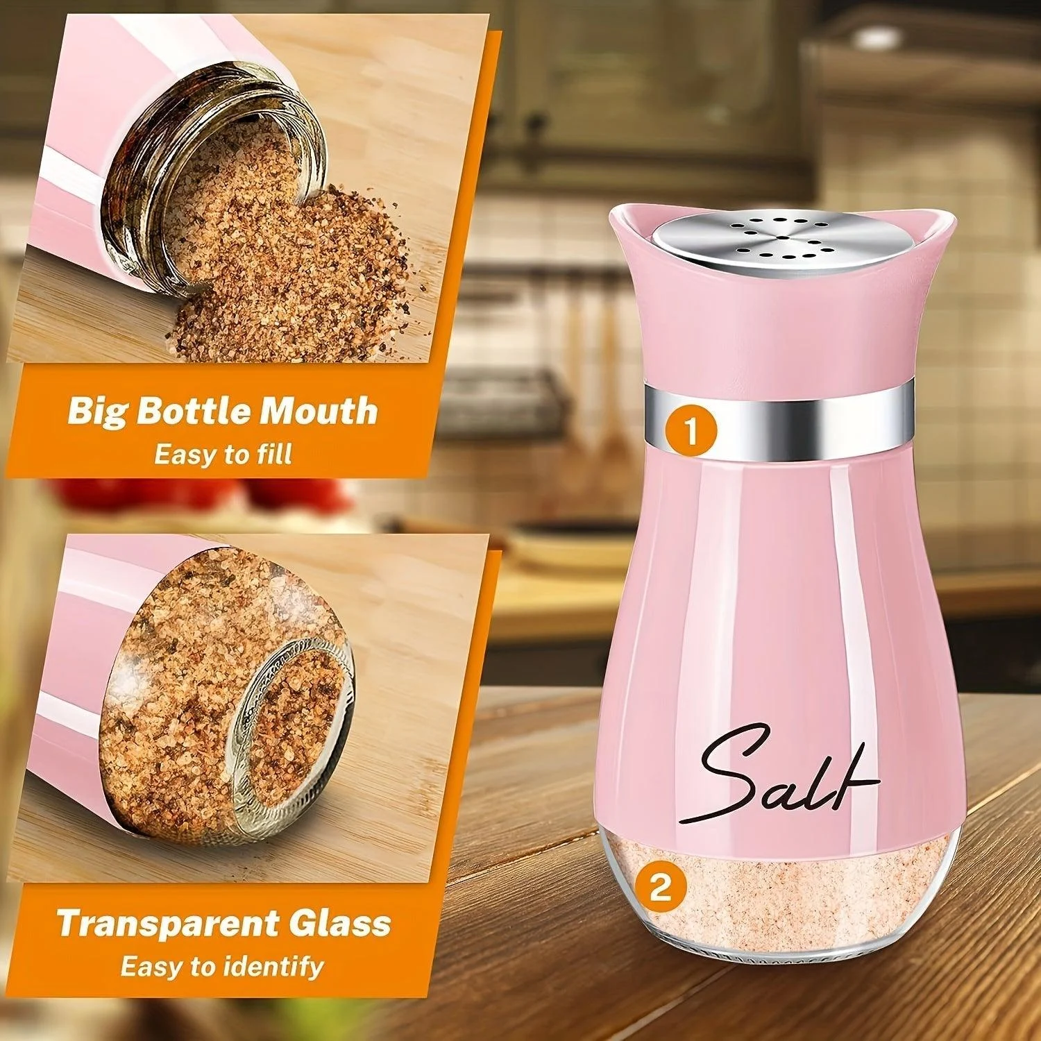 2Set, Salt And Pepper Shakers Set, 4 Oz Glass Bottom Salt And Pepper Jars With Stainless Steel Lid For Kitchen Cooking Table -  - #tag1#
