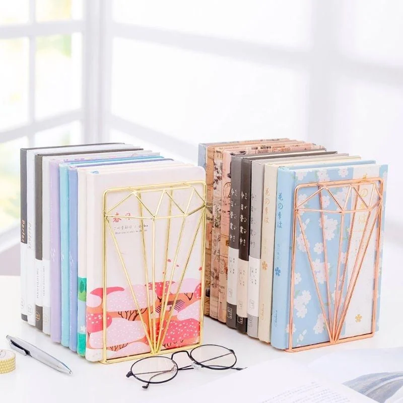2_1-Pc-Book-Support-Stand-Creative-Diamond-Shaped-Metal-Bookends-Desk-Organizer-Storage-Shelf 2 1 Pc Book Support Stand Creative Diamond Shaped Metal Bookends Desk Organizer Storage Shelf
