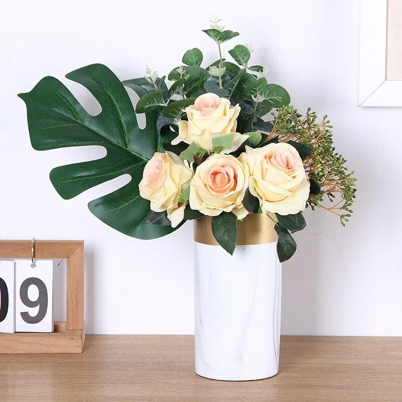2 Creative Nordic Vase Decoration Living Room Ceramics Golden Rim Marble Modern Home Accessories Flower Vases For