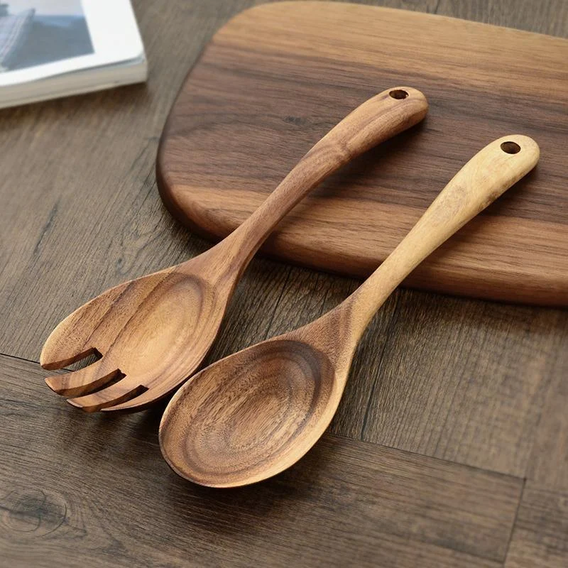 2 Piece Wooden Salad Cutlery Set - - #tag1#