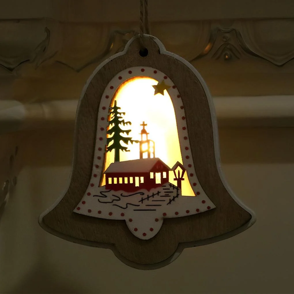 2 Pieces Wooden Modern Hanging Ornaments with Button Battery - - #tag1#