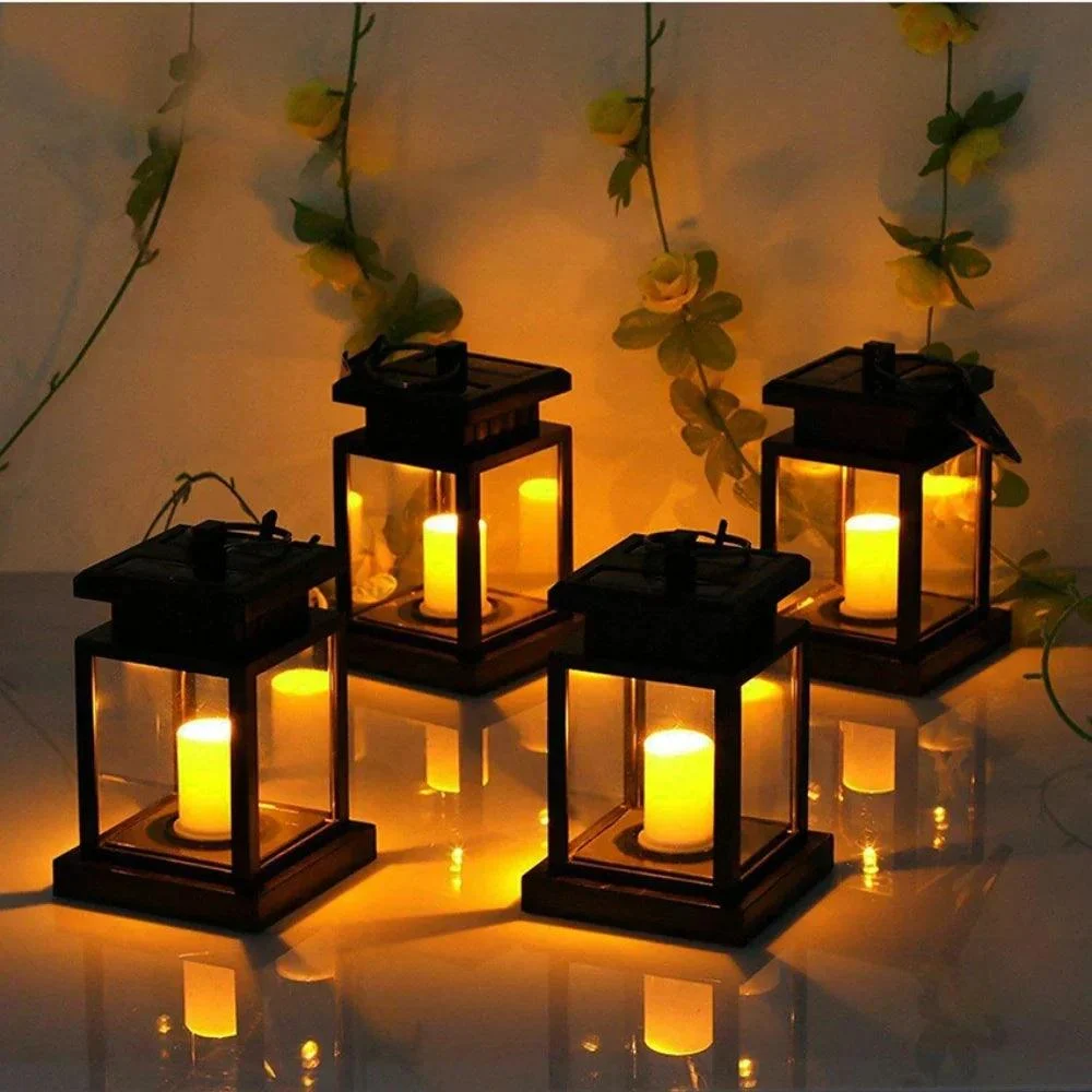 2pcs 4pcs Solar Candle Lantern Ip44 Waterproof Hanging Retro Led Candle Light Outdoor With Hook And