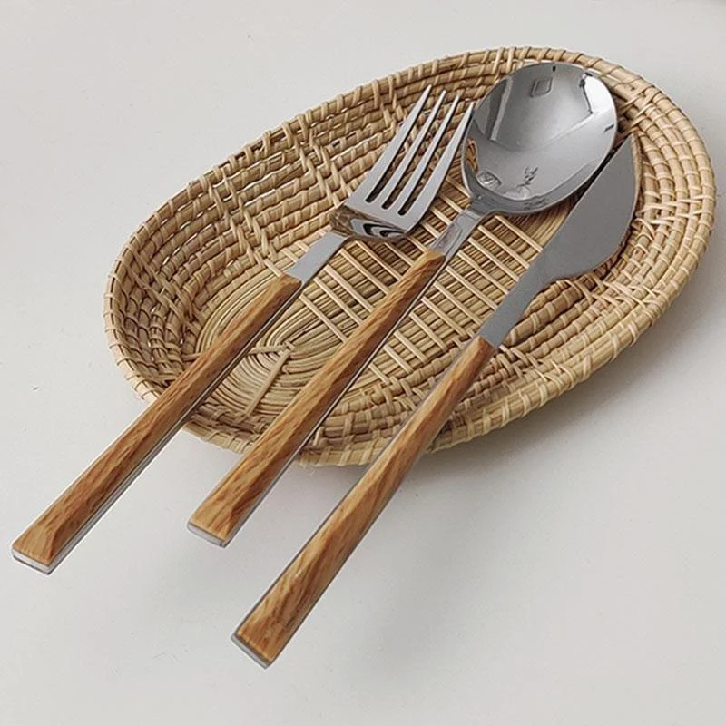 3-Piece Stainless Steel Cutlery Set with Wooden Handle - - #tag1#