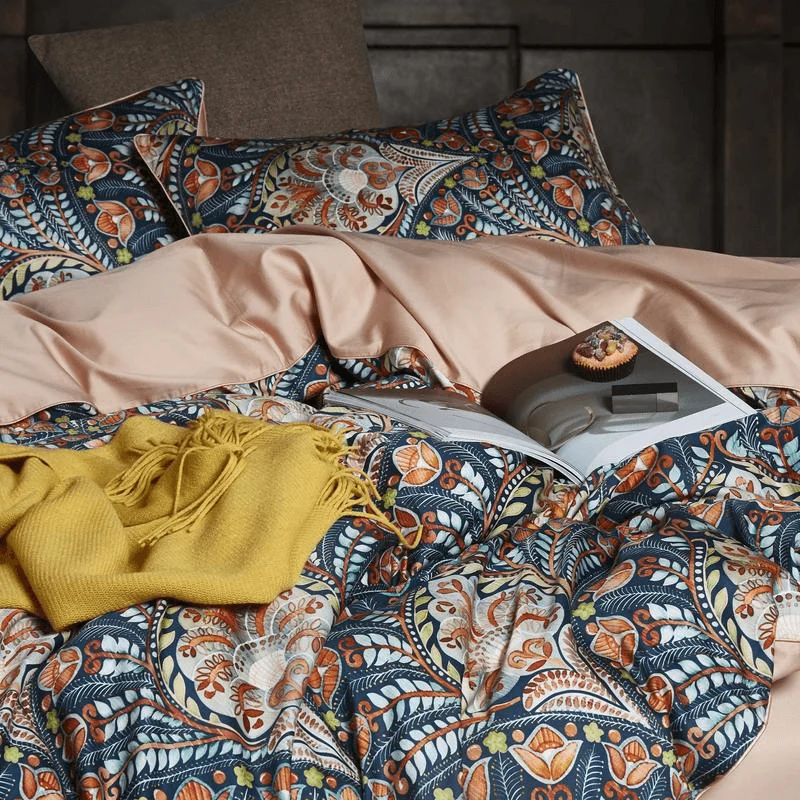 37 Descript 29color 46pcs Luxury Egyptian Cotton Bedding Set Queen King Size Bright Flamingo Leaf Duvet Cover Bed Sheet Set Fitted Sheet