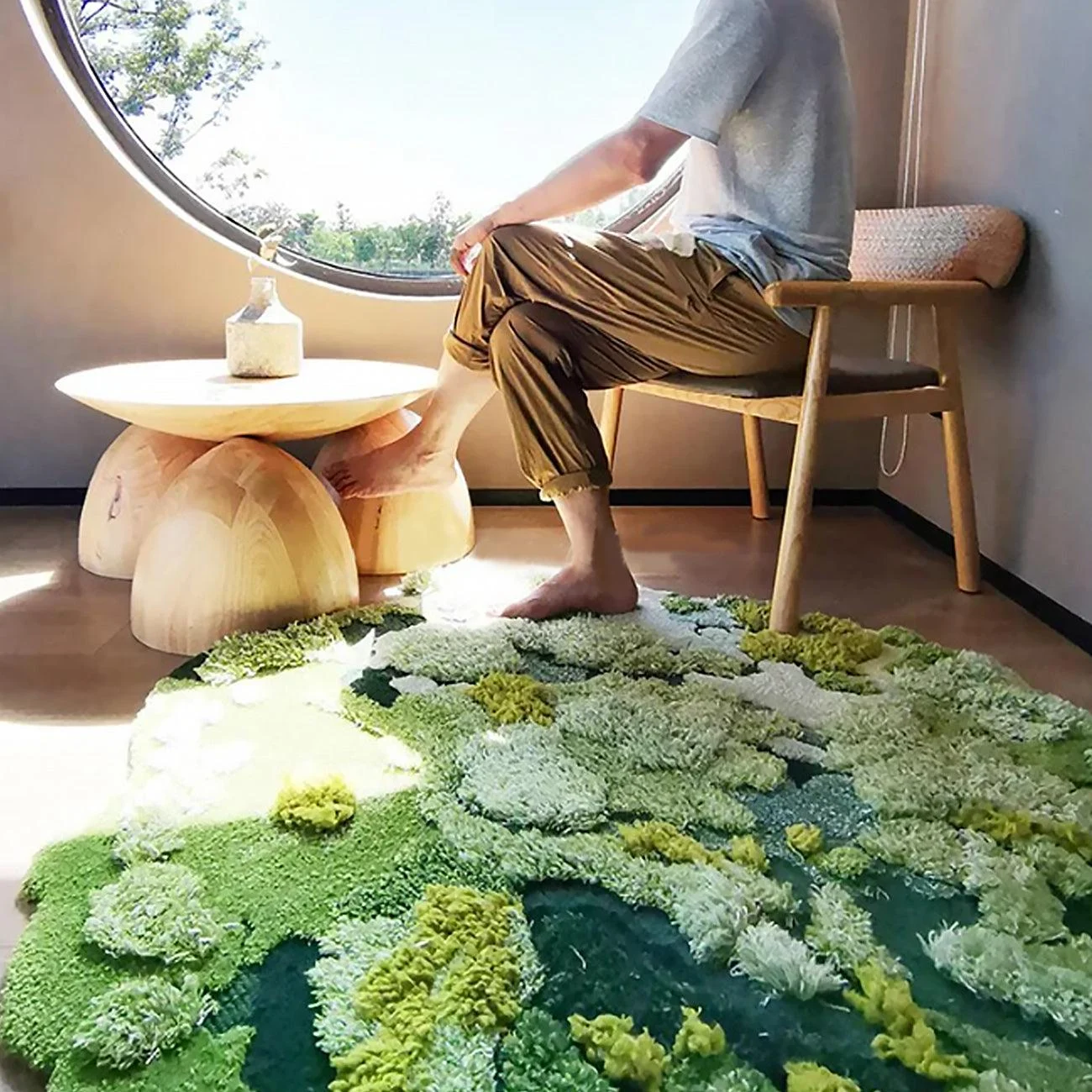 3D Green Moss Large Hand-Crafted Rug -