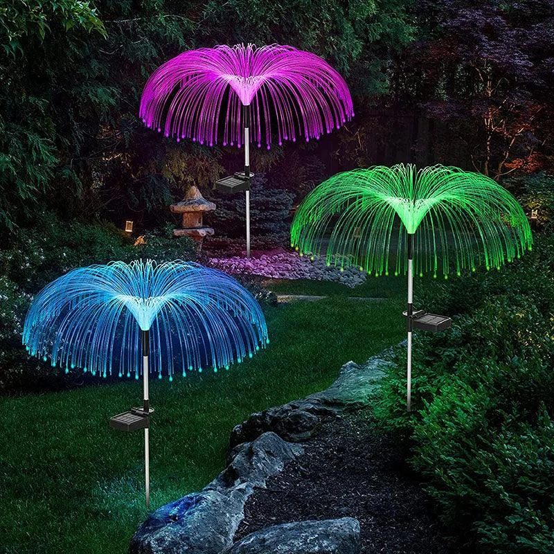 3 Packs Solar Fiber Optic Lights with Jellyfish Shaped Design for Garden - - #tag1#