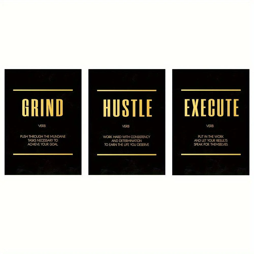 3pcs 15.7*23.6in/40cm*60cm Modern Abstract Hustle Grind Execute Wall Art - - #tag1#