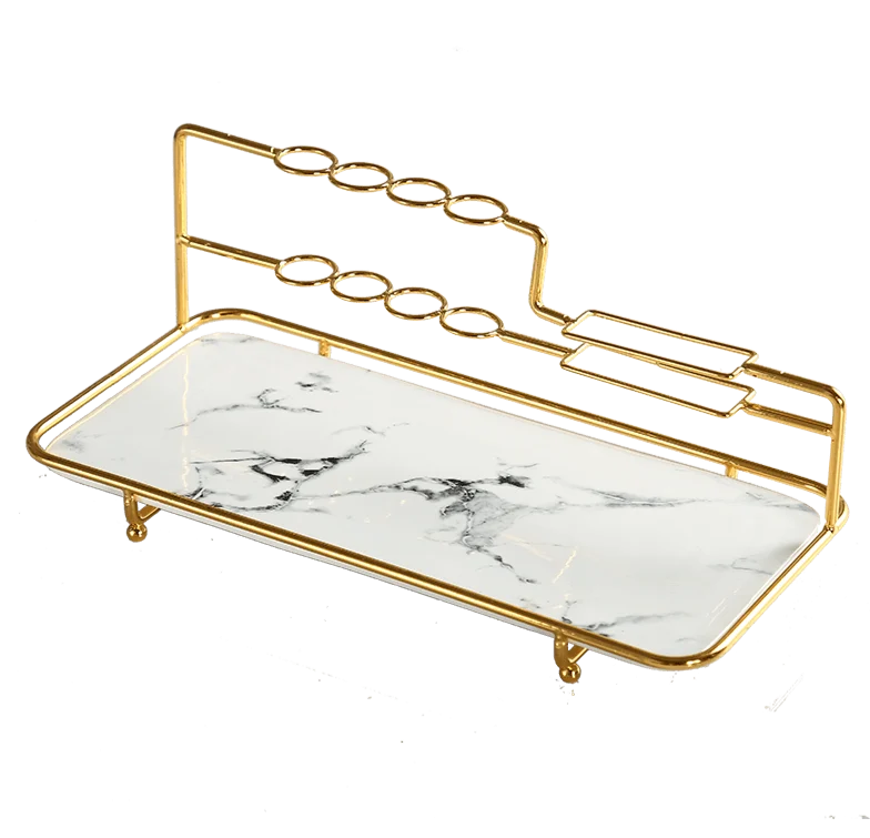 4 European Bathroom Desktop Storage Tray Marbling Ceramics Metal Storage Rack Toothbrush Toothpaste Holder Cosmetic Organize Tray