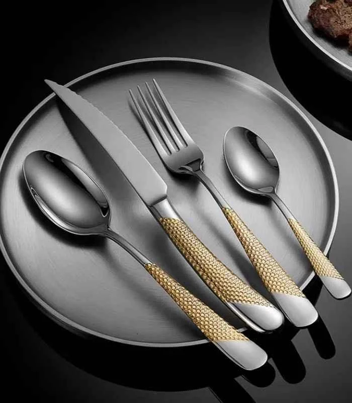 4_Pcs_Premium_Cutlery_Set_Stainless_Steel_Mirror-Polished_Silver_Gold_-_-_tag1_-4118494 4 Pcs Premium Cutlery Set Stainless Steel Mirror-Polished Silver Gold - - #tag1#