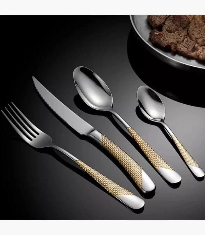 4_Pcs_Premium_Cutlery_Set_Stainless_Steel_Mirror-Polished_Silver_Gold_-_-_tag1_-4118522 4 Pcs Premium Cutlery Set Stainless Steel Mirror-Polished Silver Gold - - #tag1#