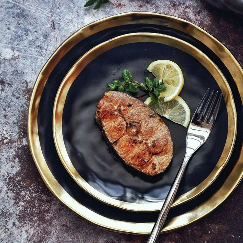 4pcs-8-10inch-plate-dish-set-Black-coincidence-Tableware-set-plate-set-Service-plate-sets-Kitchen 4pcs 8 10inch Plate Dish Set Black Coincidence Tableware Set Plate Set Service Plate Sets Kitchen
