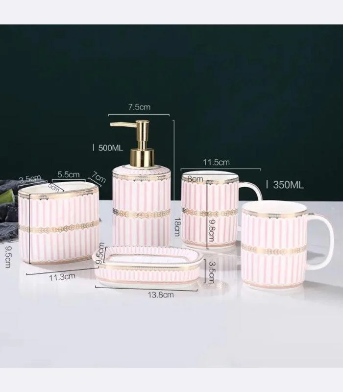5_Pcs_Set_Bathroom_AssesoriesCeramic_Pink_White_-_-_tag1_-4118771 5 Pcs Set Bathroom AssesoriesCeramic Pink & White - - #tag1#