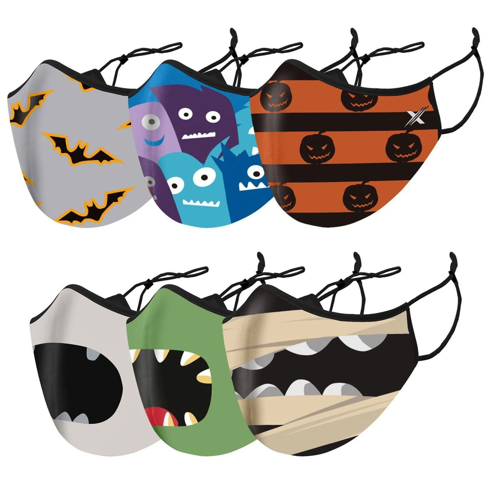 6-Pack: Two-Layer Reusable Halloween Kids Face Mask With Adjustable Earloop - - #tag1#