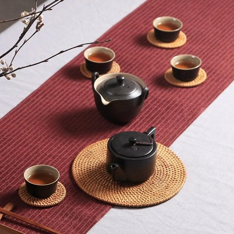 6Pcs Rattan Drink Coaster Set -