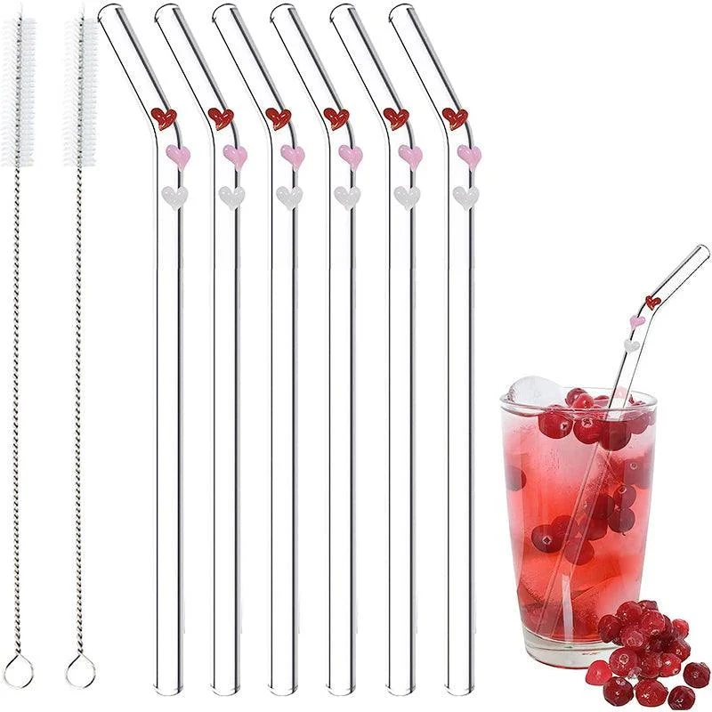 6 PCS Reusable Stained Glass Straws with Cleaning Brush - - #tag1#
